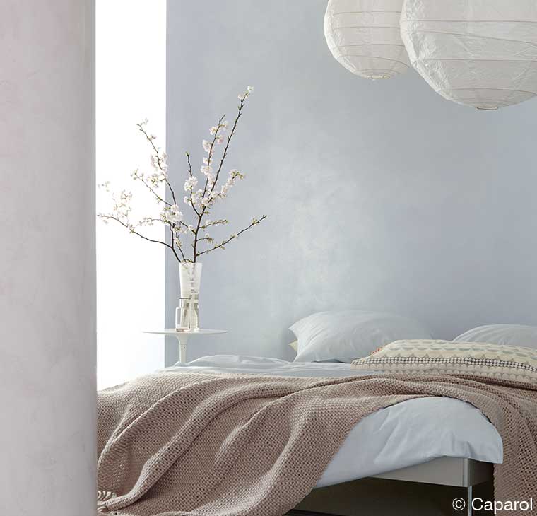 Schlafzimmer, Wandgestaltung Spachteltechnik in Grau- und Rosetönen Schlafzimmer, Wandgestaltung Spachteltechnik in Grau- und Rosetönen